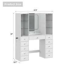 FUSOU Makeup Vanity Desk With Charging Station, LED Mirror, And 2 Glass Cabinets, 11 Drawers Vanity With 3 Color Modes, Adjustable Brightness, Glass Top Dressing Table For Bedroom - 白色 - 查看 2