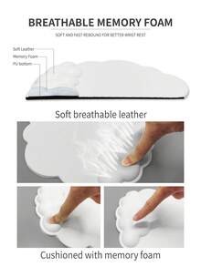 1pc Solid Color Cloud Shaped Premium PU Leather Wrist Rest Mouse Pad, Gaming Mousepad With Non-Slip Silicon Base And Soft Memory Foam Wrist Support, Creative Desk Mat, Relieve Wrist Fatigue - White - View 5