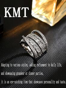 KMT 1pc Luxury White Zirconia Stone Ring For Women - Multi-layer - View 2