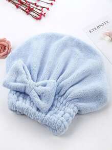 1 件随机颜色加厚吸水干发巾，蝴蝶结设计，超强吸水速干珊瑚绒头巾毛巾帽女士