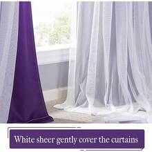 PONY DANCE Living Room Curtains - Blackout Curtains Grey Ombre With White Sheer Overlay Thermal Insulated Mix & Match For Home Decoration With Tie Ropes, W52 X L84 Inch, 2 Panels-FUNALING - 紫色 - 查看 7
