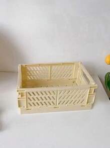 1pc Mini/Large Foldable Plastic Storage Basket, Desktop Collapsible Storage Box, Student Stationery Organizer Shelf, Small Item & Cosmetic Storage Basket, Stackable