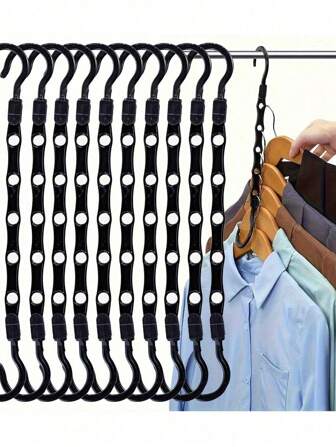 1/3 Packs Space Saving Clothes Hanger Wardrobe Organizer - ABS Material Thick Plastic Multi-Hooks, [Bearing Weight 3kg] Suitable For Clothing Stores, Space Saving, Wrinkle-Proof, Compact Wardrobe Storage, Dry Clothes, With 5 Slots, Vertical And Horizontal Dual Use, 360° Rotation, Easy Operation, Suitable For T-Shirts, Shirts, Short Sleeves, Skirts, Spring, Simple, Summer Tops
