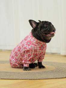 狗狗睡衣、狗狗康复服、狗狗服装、狗狗套头衫 Dog StuffUltra、狗狗服装、狗狗衣服、狗狗配饰、小狗睡衣、小狗衣服、小狗配饰、小狗服装、适合中小型和大型犬种的睡衣，柔软且有弹性，全身印花 - 红白格子和花朵印花，S-6XL