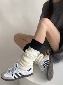 1 双极简拼色针织腿套，百搭学院风性感针织袜，女士小腿袜和腿套秋季配饰 - 彩色 - 查看 6