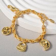 Fashion Creative 18k Gold Plated Seahorse Pig Nose Snail Handbag Pendant Bracelet Seaside Vacation Style Women Daily Wear