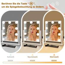 ZMH Espejo de maquillaje iluminado con 9 LED, espejo cosmético pequeño con luz, espejo de mesa giratorio de 360°, 3 modos, espejo de maquillaje con atenuación táctil.