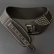 1pc Women's Black Curved Metal Buckle Waist Belt, Fashionable & Suitable For Daily Use Summer, School Fall, Autumn, Halloween