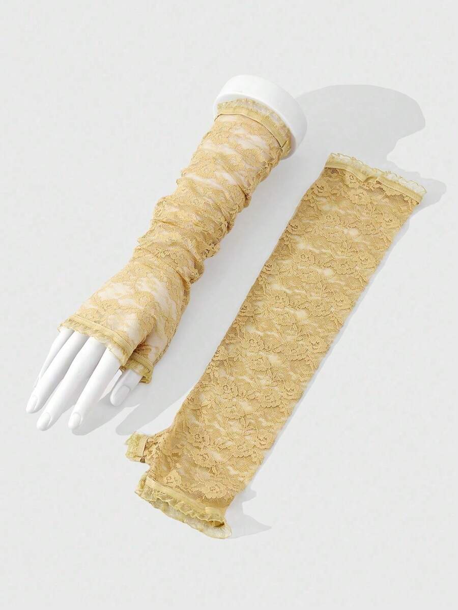 1 Pair Rose Floral Mesh Fingerless Bridal Gloves Autumn Accessories Valentine's Day Accessories - Yellow - View 1