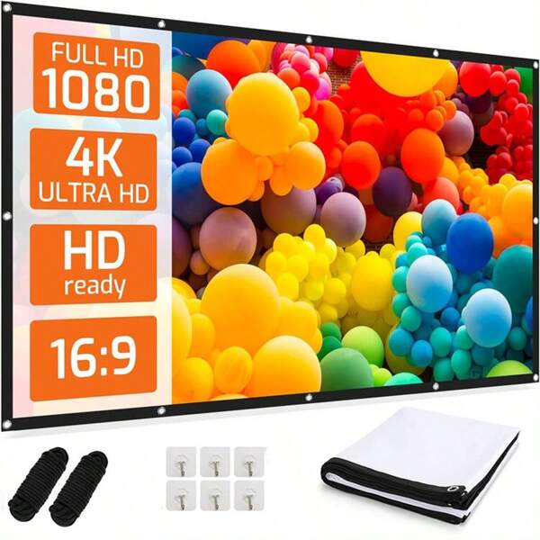 GAINVANE Projector Screen 60/72/84/100/120/150 Inch, Movie Projector Screen 16:9 Foldable And Portable Anti-Crease Indoor Outdoor Projection Double Sided Video Projector Screen For Home, Party, Office, Classroom