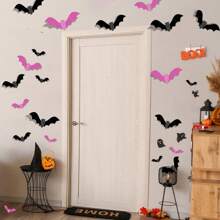 18 Halloween Bat Stickers, Halloween Decoration Wall Stickers, 3D Window Stickers, Halloween Bat Wall Stickers, Shopping Mall Halloween Decorations, Halloween Bar And Haunted House Decorations, Holiday Atmosphere Decorations, Halloween Background Decoration With Bat Stickers, Halloween Window Wall Decorations Home Decor Fall Decor Room Decor Autumn Decor