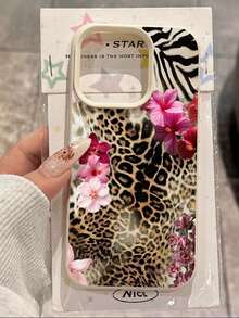 1 Stück schwarze Leoparden-Lilien Muster wasserdichte, stoßfeste und kratzfeste Handyhülle, kompatibel mit Apple Handy, Leoparden- und Gepardenmuster