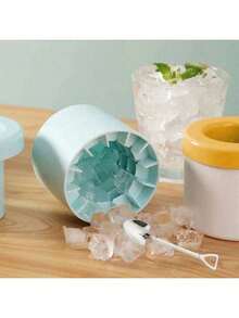 1 个便携式硅胶冰模，圆柱形 3D 制冰机冰块，易于拆卸的多隔间硅胶冰格和简单的桶设计，带盖，可重复使用的制冰机，适用于家庭、酒吧、俱乐部和户外夏季饮品，非常适合鸡尾酒和水果、厨房必需品、厨房配件、学校、大学、学生宿舍用品、国庆节、返校季 - 彩色 - 查看 5