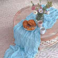 6pcs Light Blue Bohemian Cheese Cloth Table Runner, Sheer Fabric For Wedding, Birthday, Bridal Shower, Party, Banquet, Daily Dining Table Decor - Multicolor - View 5