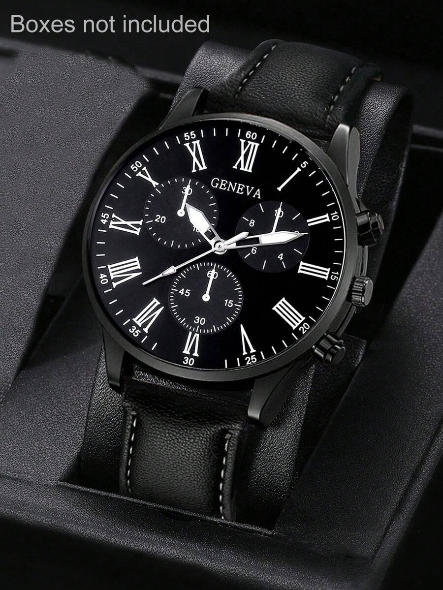 SOKI SOKI 1块男士时尚圆形石英表，PU表带，适合日常佩戴、生日派对、节日聚会、自用或送礼，不含礼盒。