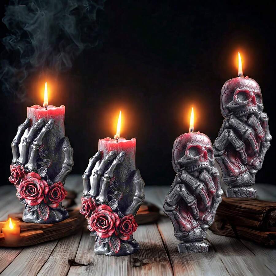 1 pieza Molde de silicona con forma de mano de hueso para velas perfumadas, velas de esqueleto de Halloween, jabón, yeso, decoraciones y regalos creativos