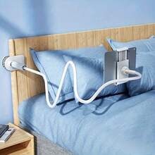 Soporte giratorio para tableta y teléfono de 360° con base espiral flexible - Soporte de abrazadera Adjustable para escritorio de cabecera, diseño ligero y fácil de usar para ver TV, trabajar y videollamadas sin necesidad - Acomodación ergonómica de la cabecera de cama, vista libre, accesorio moderno, construcción turbia - Blanco - Ver 4