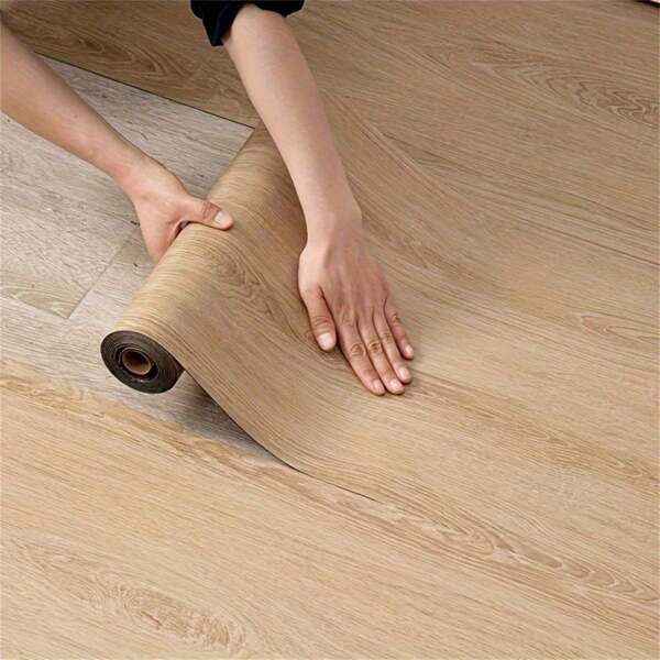 1pc Retro Wood Grain Vinyl Anti Slip Floor Sticker, Peel Off Adhesive Wear-Resistant Imitation Wood Grain Sticker, Wall Decoration Wallpaper, Suitable For Bedroom, Living Room, Bathroom, Kitchen, Dining Room Background Wall, Home Decoration, Home Decoration Wallpaper