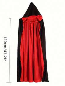 120cm/140cm/150cm Halloween Double-Layer Black And Red Cape Cloak, With Hood And Stand-Up Collar Style, Vampire Death Cosplay Cloak, Halloween Party Decoration, LARP Party Supplies, Stage Performance Accessory Decoration