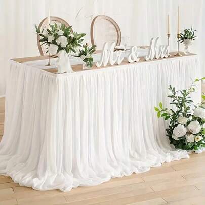 Falda de mesa blanca transparente elegante de 6 pies - Mantel de poliéster extra largo para bodas, cumpleaños, duchas de bebé | Versátil, perfecto para mesas de novios y pasteles, agrega un toque de elegancia a cualquier evento, decoraciones de mesa de boda