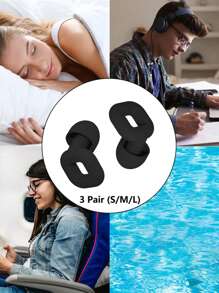 6pcs Noise-Proof Ear Plugs For Sleeping (3pairs), Soft Silicone Earplugs For Noise Reduction, Reusable Hearing Protection Earplugs For Sleep, Work, Snore, Concert, S M L