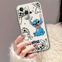 Licensed Cartoon Character Cool Stitch Minimalist Design Soft White And Purple TPU Case For Apple  15, 13, 12, XS, XR, 8, 7, 6, 6S, SE, Mini, Pro, Plus, Max With Straight Edges