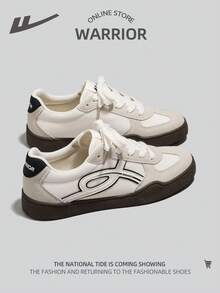 WARRIOR 1 双百搭休闲鞋，女式透气系带网眼拼布运动鞋，简约低帮日常平底鞋 - 米/灰/黑 - 查看 4