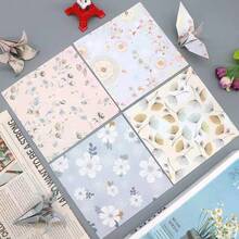 60 张花卉条纹剪贴簿纸，5.91 英寸 * 5.91 英寸双面图案卡纸，手工折叠折纸鹤折纸适用于 DIY 手工艺品、相册、日记装饰、礼品包装剪贴簿用品、学校用品、返校