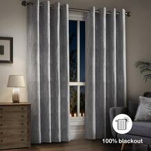 Beige And Black% Blackout Geometric Pattern Curtains, 52 Inch Wide 96 Inches Long 2 Panels, Thermal Insulated Noise Reducing Anti-Rust Grommet Drapes Bedroom Living Room,, Modern Style, Energy-Efficient - 灰藍色和銀色 - 查看 4