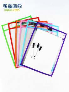 BELLKIDS 6/12 Transparent Double-Sided Erasable Dry Erase Bags With 8-Color Pens, Hanging Writing File Bags, Colored Graffiti And Painting Bags, PVC Storage Bags, Literacy Games, Interactive Props, Perfect For Classrooms, Families, Student Stationery, And Teaching Tools.