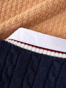 2pcs/Set Boys' Classic School Style White Shirt And Sweater Vest - Blue and White - View 5