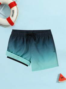 Tween Boy Ombre Print Drawstring Waist Swim Shorts - Green - View 2