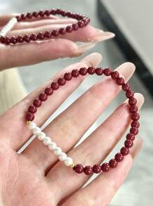 1 Peça Pulseira de Bênção de Cinábrio e Pérola, Pulseira de Amuleto da Sorte, Adequada para Uso Diário/Festivo de Homens e Mulheres, Pulseira de Proteção da Amizade, Presente de Feriado, Dia dos Namorados, Dia das Mães, Pulseira Vermelha do Ano Novo Chinês