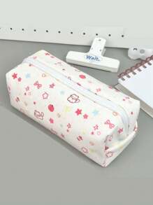 1Pc Floral Print Pencil Case, Back-To-School Stationery Organizer, Double-Sided Printed Pouch, Portable Multi-Functional Office & School Pencil Holder, Pencil Pouch, School Bag School Supplies, Back To School