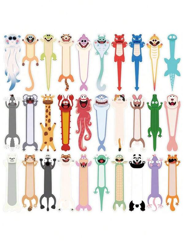 10pcs/15pcs/20pcs/30pcs/60pcs Cartoon Animal Bookmarks, Creative Student Reading Markers, Cute Paper Bookmarks, Random Assortment