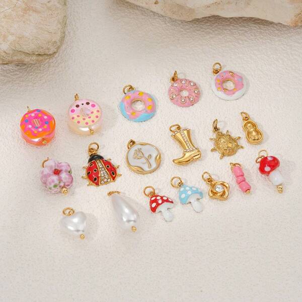 1 pièce Accessoire de pendentif DIY en acier inoxydable avec motif de beignet à gouttes d'huile colorées en forme de scarabée