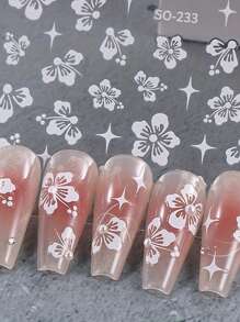 6 Pieces Of Spring And Summer Hibiscus Nail Art Stickers - White, Pink, Blue, Silver, Gold, Yellow Fresh Hibiscus Flower, Hibiscus Flower Art Design, 3D Flat Technology, Suitable For Women's Daily, Wedding, Holiday, Disposable Self-Adhesive Back Adhesive Nail Art Stickers, Simple, Light Luxury, Chinese Style Theme Style, Easy To Stick Nail Decoration Stickers