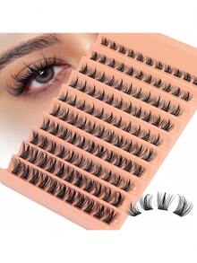 110pcs False Eyelash Clusters, DIY Eyelash Extension - Premium D-Curl Fluffy Natural Lash Clusters For Eyelash Extension, Reusable, Lightweight, Easy To Apply - False Eyelash Clusters, Individual False Lashes - Black - View 2