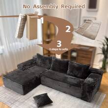 105'' Modern Minimalist Modular Cloud Sectional Sofa – Compressed L-Shape Couch With Chaise Lounge, Corduroy Fabric & High-Density Foam, No Assembly Deep Seat For Living Room (Sala), Bedroom - Màu xám đen - Xem 4