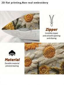 1 pieza Funda de almohada estampada con elemento de girasol, conjunto de decoración del hogar minimalista brillante, diseño con cremallera, hecho de tela de poliéster para un fácil lavado, superficie suave y mullida, adecuado para sala de estar, dormitorio, patio exterior (no incluye inserto de almohada), impresión plana 2D, sin bordado real