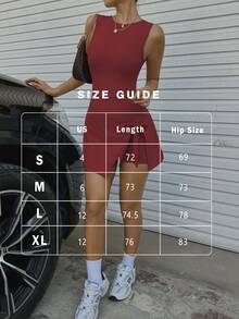 FWH Summer Elegance Dress,Sleeveless With Waist-Tie , Bust-Enhancing For Yoga/Workouts,Front Bow Detail + Back Cutout, Leg-Lengthening Slit,Corset Waist,Office-To-Gym Sophisticated,Adjustable Tie-Waist + Built-In Shorts,Bust-Contouring Darts,4-Way Stretch Fabric,Ventilated Back Panel,Women's Retro Fitness Dress - 紅色 - 查看 3