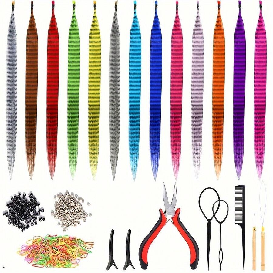 45cm/18 Inch Feather Hair Extension Clip-In Hidden Hairpiece Multi-Color Suitable For Beginners - Long Colored Feather Hair Extension For Women Girls To DIY Holiday Party Use - Multicolor - View 1