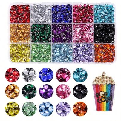 اكسسوارات غطاء الهاتف DIY مرصع بالراين ستون' البلاستيكية ، صناديق منظمة مُزينة بألماس راتنج متعدد الألوان بمساحات 15 ، ألماس ملون دائري بمقاسات مختلفة 3مم/4مم/5مم