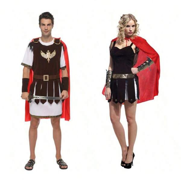 Adult Men Greek Roman Warrior Gladiator Costume Include Jumpsuit Belt Cloak Wrist Guard Knight Julius Caesar Costumes Halloween Party Carnival Mardi Gras Fancy Dress