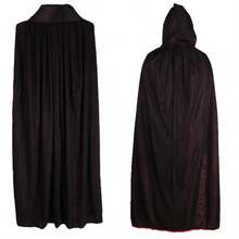 120cm/140cm/150cm Halloween Double-Layer Black And Red Cape Cloak, With Hood And Stand-Up Collar Style, Vampire Death Cosplay Cloak, Halloween Party Decoration, LARP Party Supplies, Stage Performance Accessory Decoration