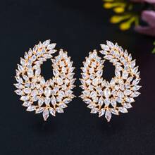 SEQUITO 2 Piezas Diseñadora Plateado Con Incrustaciones A Mano De Piedras De Circonita Cúbica Aaa Blancas Para Mujeres Joyería De Boda En Forma De Pendientes Grandes Simétricos Para Concurso De Belleza