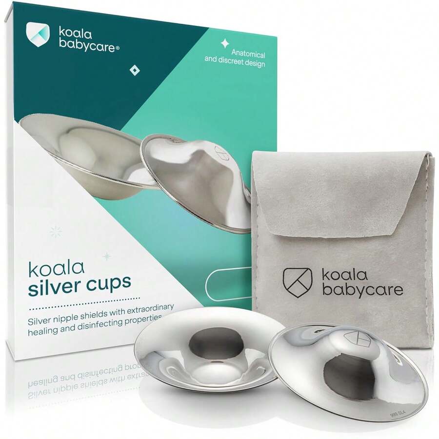 Koala Babycare The Original Silver Nursing Cups - Nipple Shields For Breastfeeding Newborn - Breastfeeding Essentials - Protect And Soothe - Tri-Laminate Silver - Standard Size - Thường xuyên - Xem 1