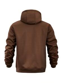 Men's Thermal Lined Sports Suit, Sweatshirt And Pants Set, Suitable For Outdoor Sports, Gym Workout, Autumn/Winter - Khaki - View 2