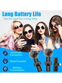 Wireless Lavalier Microphone For Phone TypeC Lapel Mics Plug-Play 2.4G Ultra-Low Delay Built-In Noise Reduction Chip Working Time For Video Recording Interview Podcast Vlog