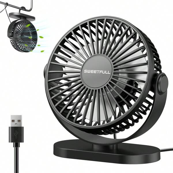 Portable Cooling Fan, Desktop Fan, Connected Via USB Interface For Use, With Three Speed Adjustment Settings, Capable Of Achieving 360° Angle Adjustment. Suitable For Home, Office And Car Use.